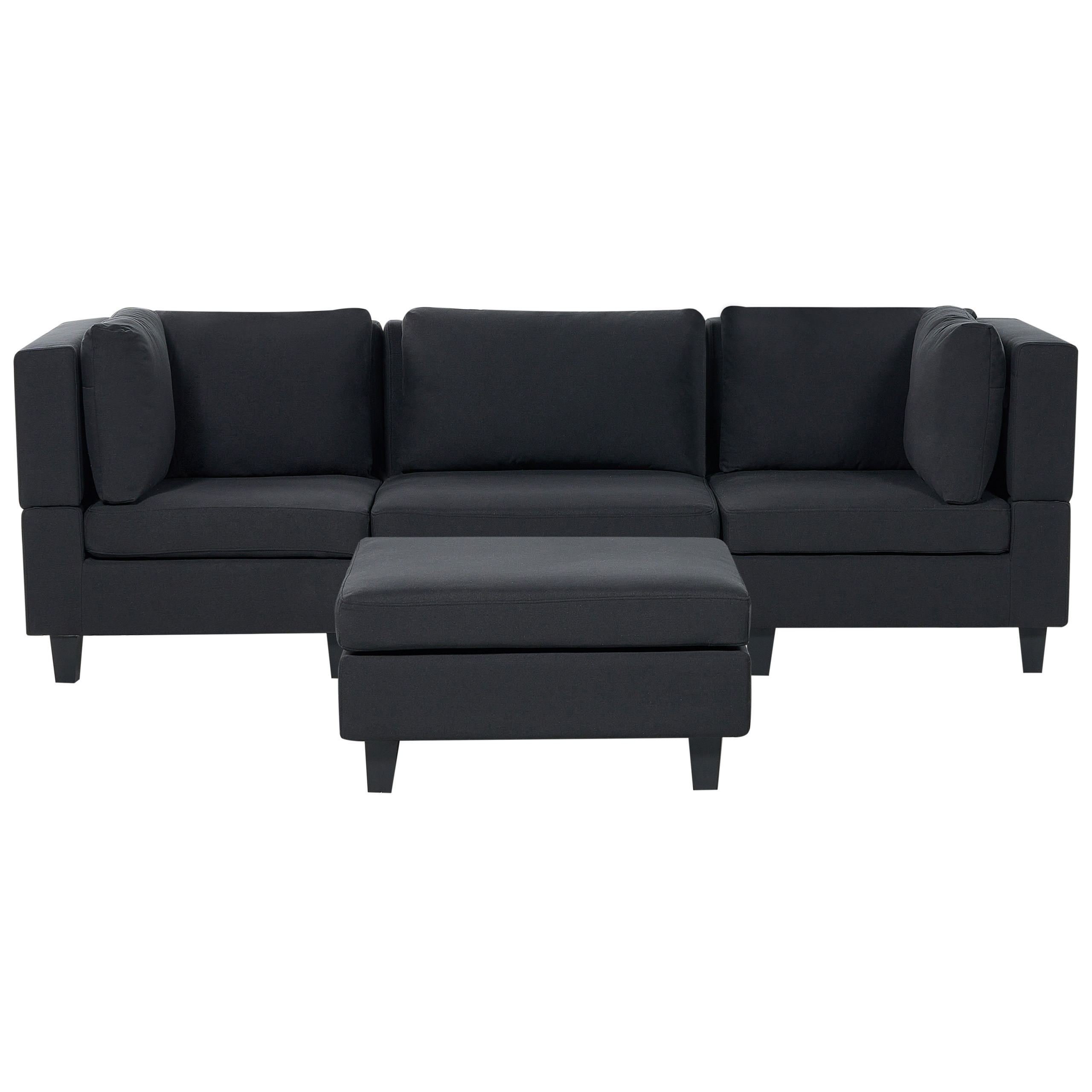 3-SITZER-SOFA Leinenoptik schwarz mit Ottomane Unstad - Schwarz, Textil (228/72/76cm) - Beliani