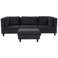 3-SITZER-SOFA Leinenoptik schwarz mit Ottomane Unstad - Schwarz, Textil (228/72/76cm) - Beliani