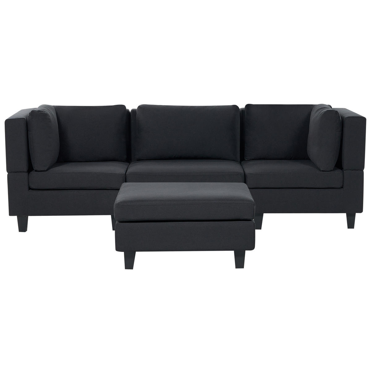 3-SITZER-SOFA Leinenoptik schwarz mit Ottomane Unstad - Schwarz, Textil (228/72/76cm) - Beliani