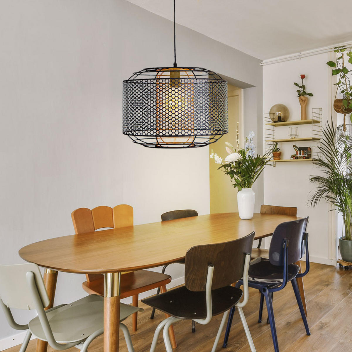 HÄNGELEUCHTE Denton Metall Schwarz Gitteroptik - Schwarz, Metall (40/40/150cm) - Nowa