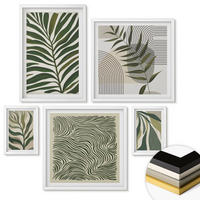 WANDBILDER 5er-Set - 50x50 cm & 20x30 cm & 40x60 cm Weißer Rahmen - Blätter, Wellen – Pastellillustrationen - Weiß, Kunststoff (40/60cm) - ArtPrintCave