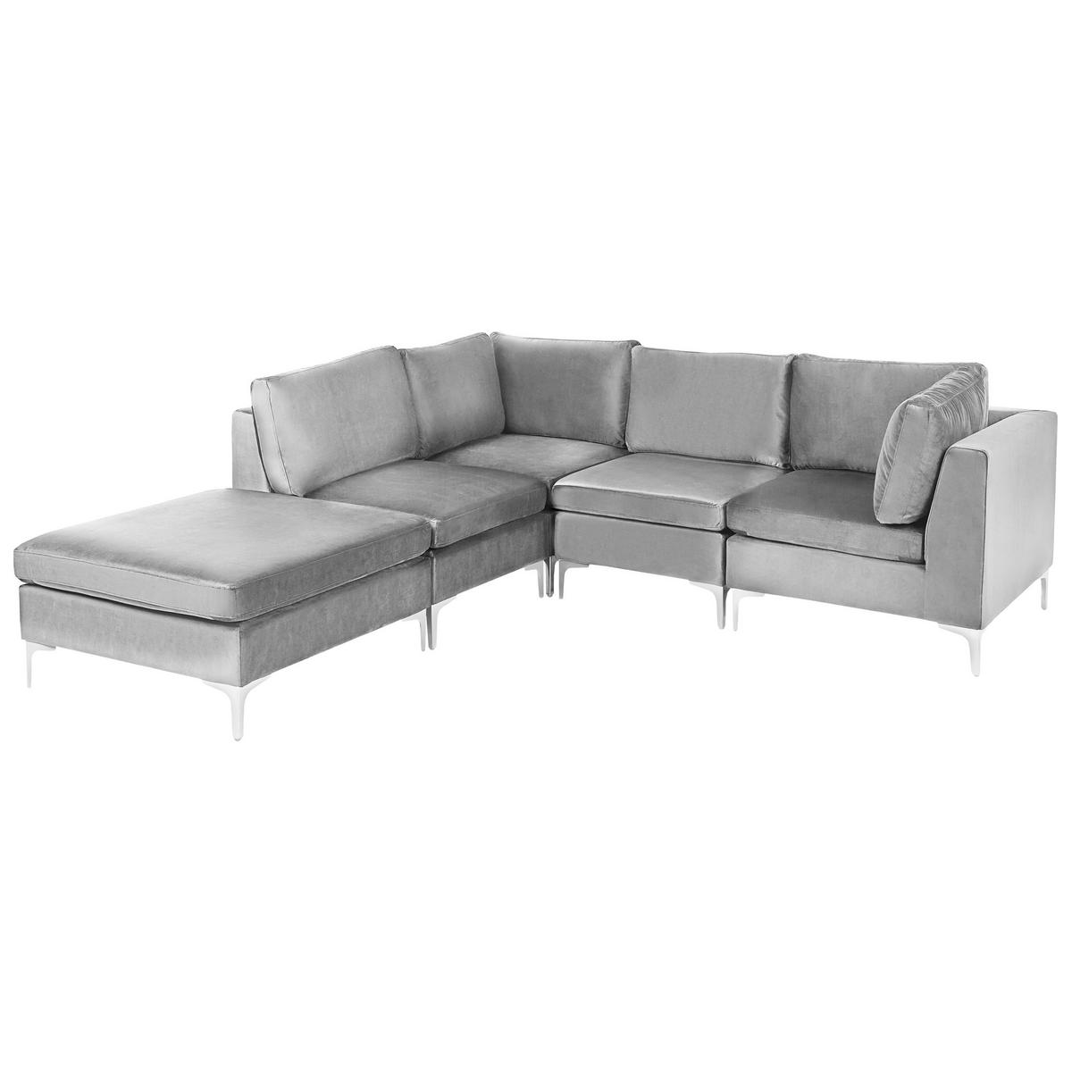 ECKSOFA Modul 4-Sitzer rechtsseitig Grau Samtstoff mit Ottomane Evja - Dunkelgrau, Textil (235/150cm) - Beliani