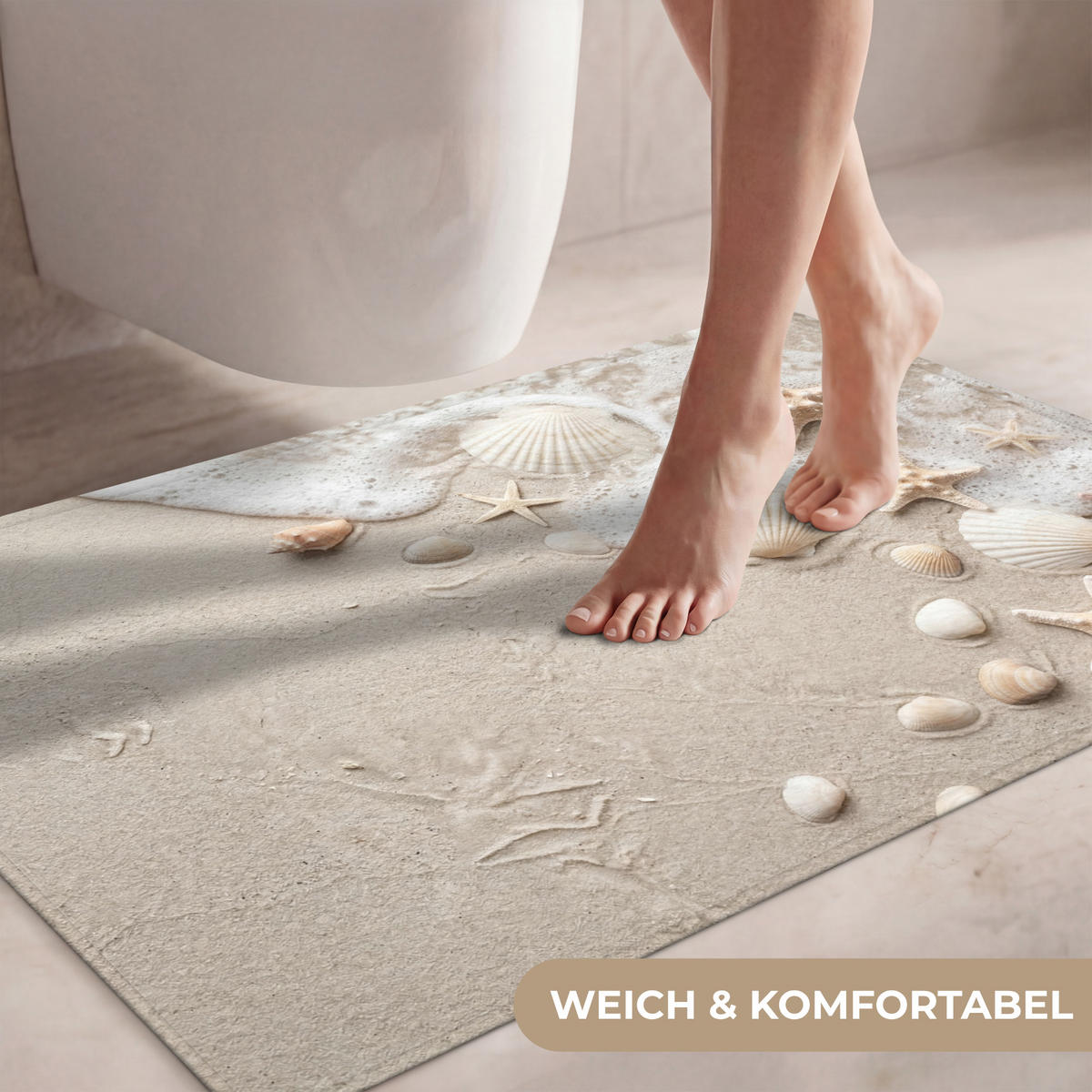 WC-VORLEGER Muscheln - Seesterne - Strand Toilettenteppich 90x60 cm - Sandfarben, Kunststoff/Textil (90/1cm) - OnlyWow