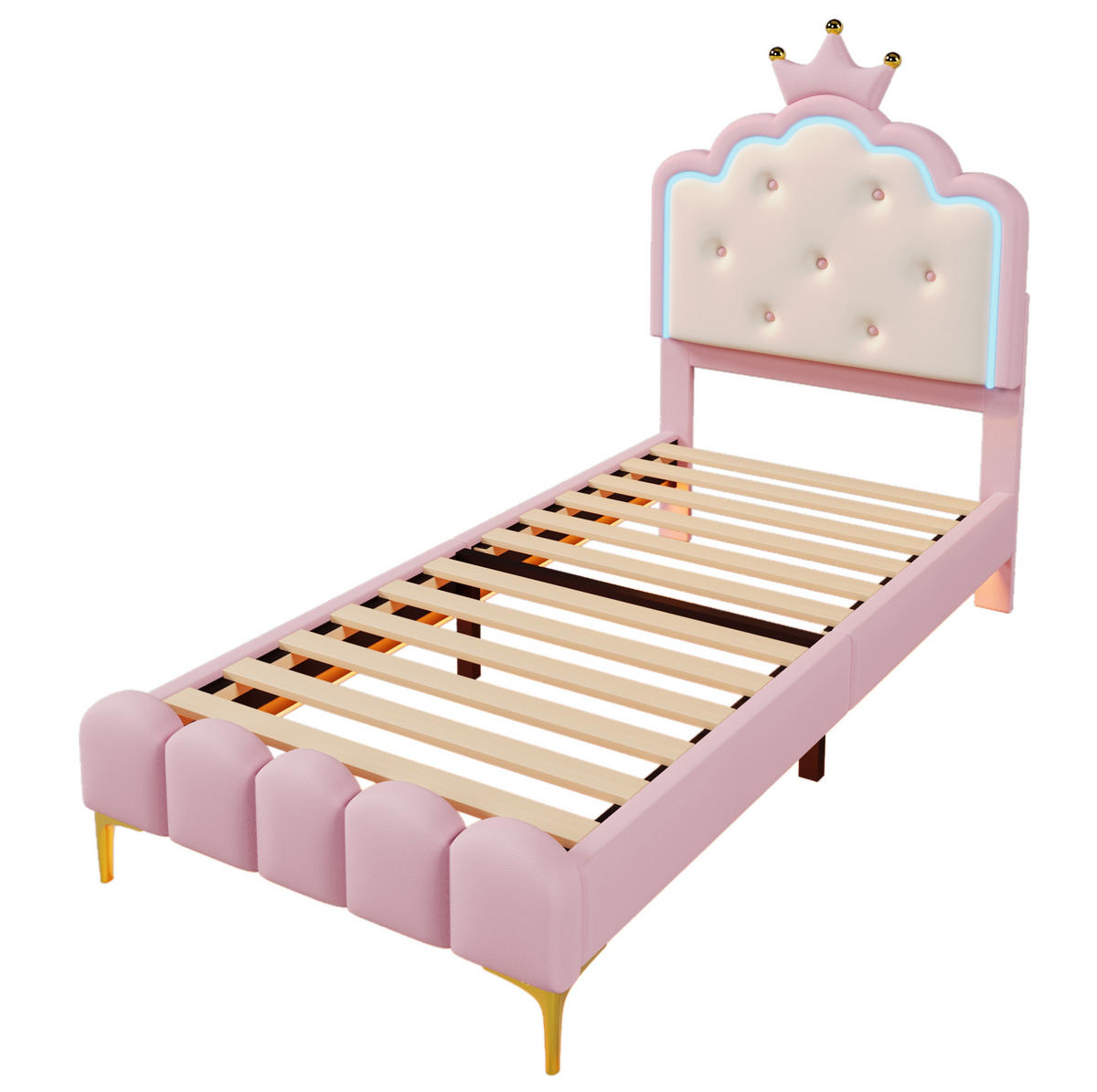 POLSTERBETT 90/200 cm aus PU mit LED-Ambientebeleuchtung Rosa - Pink, Kunststoff (90/200cm) - Modenvie