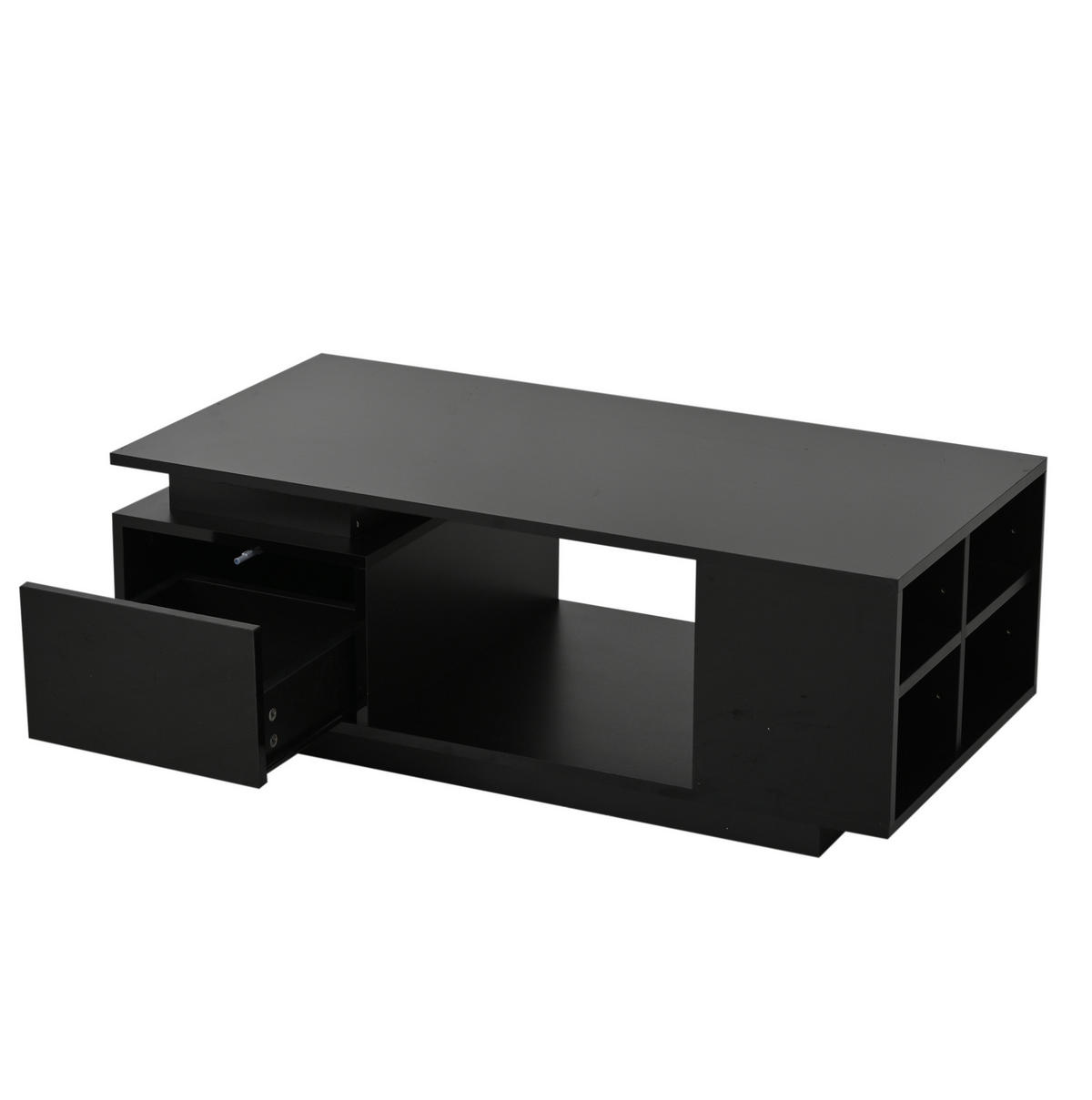 COUCHTISCH in Schwarz Kaffeetisch mit Schublade,LED & 4 Ablagefächern,Hochglanz Sofatisch für Wohnzimmer, B100/T50/H36cm - Schwarz, Holzwerkstoff (50/100/36cm) - STILVORA