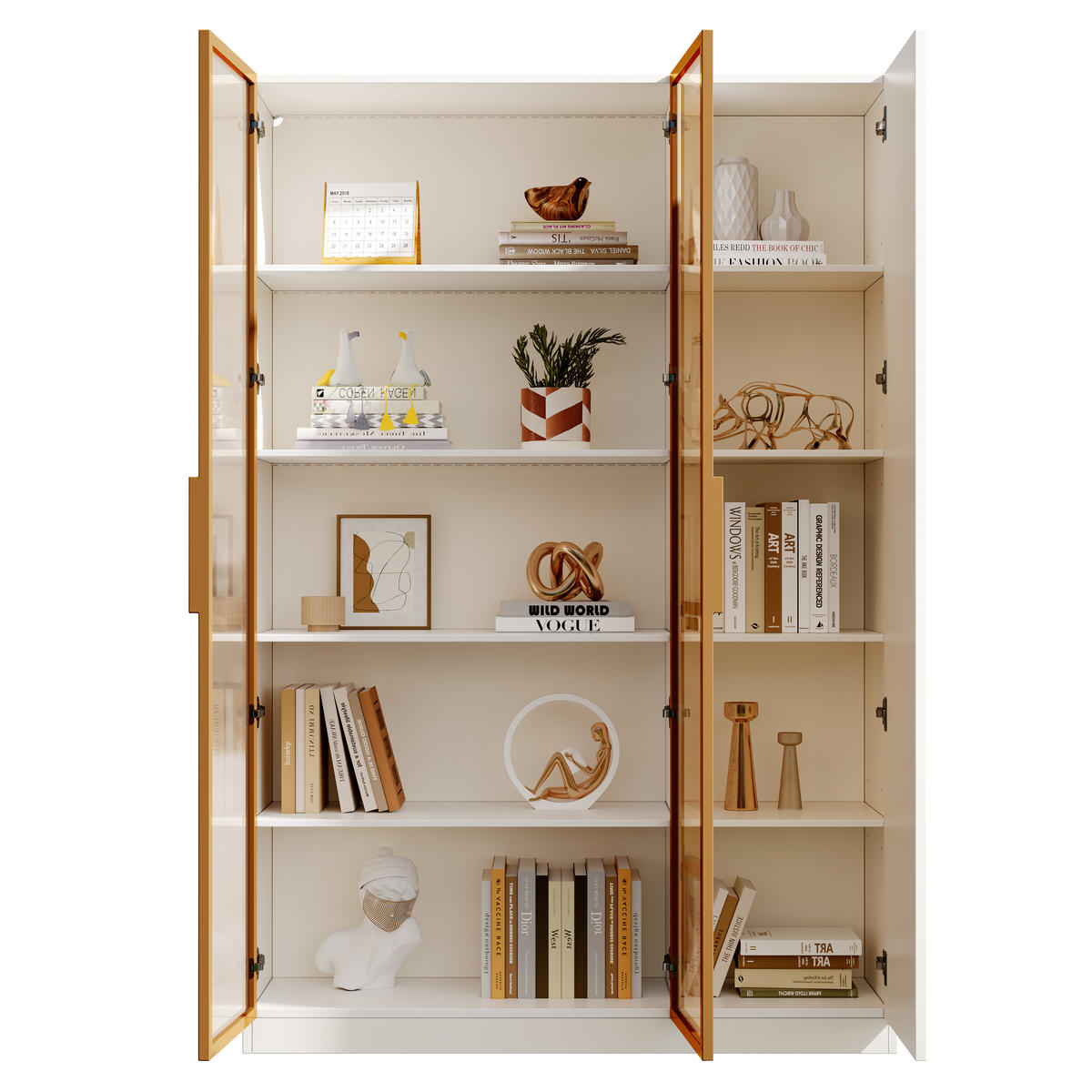 VITRINE Weiß mit drei Türen aus MDF mit mehrfarbigen LED verstellbaren Böden und Kippschutz - Weiß, Holzwerkstoff (110/165/35cm) - Luhomfu
