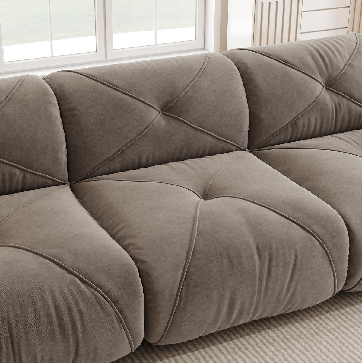 SOFA Modulares 2-Sitzer mit Hocker Chenille Braun - Braun, Kunststoff (171/204cm) - Meubliv