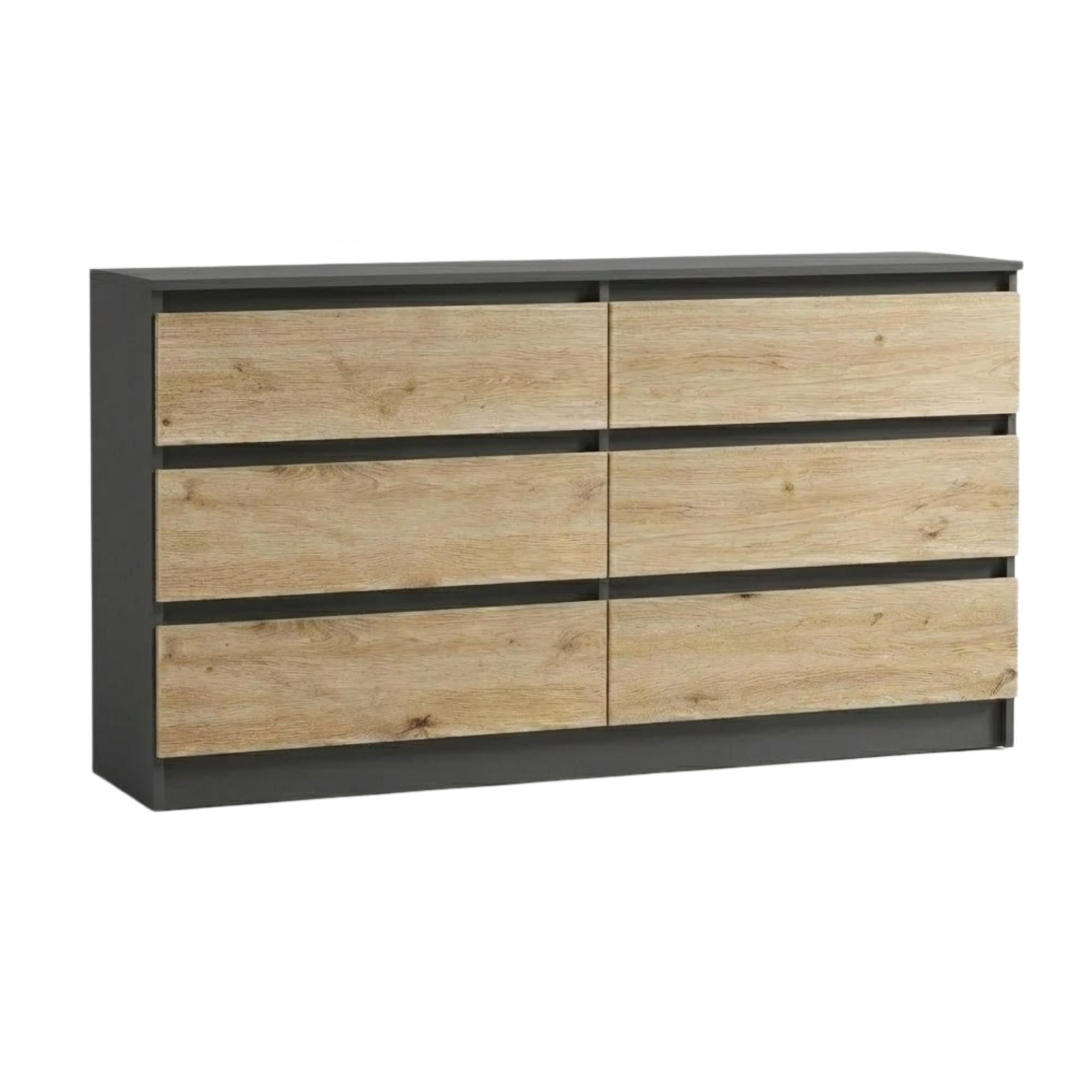 KOMMODE mit 6 Schubladen 140 cm breit in anthrazit-eiche - Eichefarben/Anthrazit, Holzwerkstoff (140/78/35cm) - Home Collective