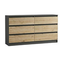 KOMMODE mit 6 Schubladen 140 cm breit in anthrazit-eiche - Eichefarben/Anthrazit, Holzwerkstoff (140/78/35cm) - Home Collective