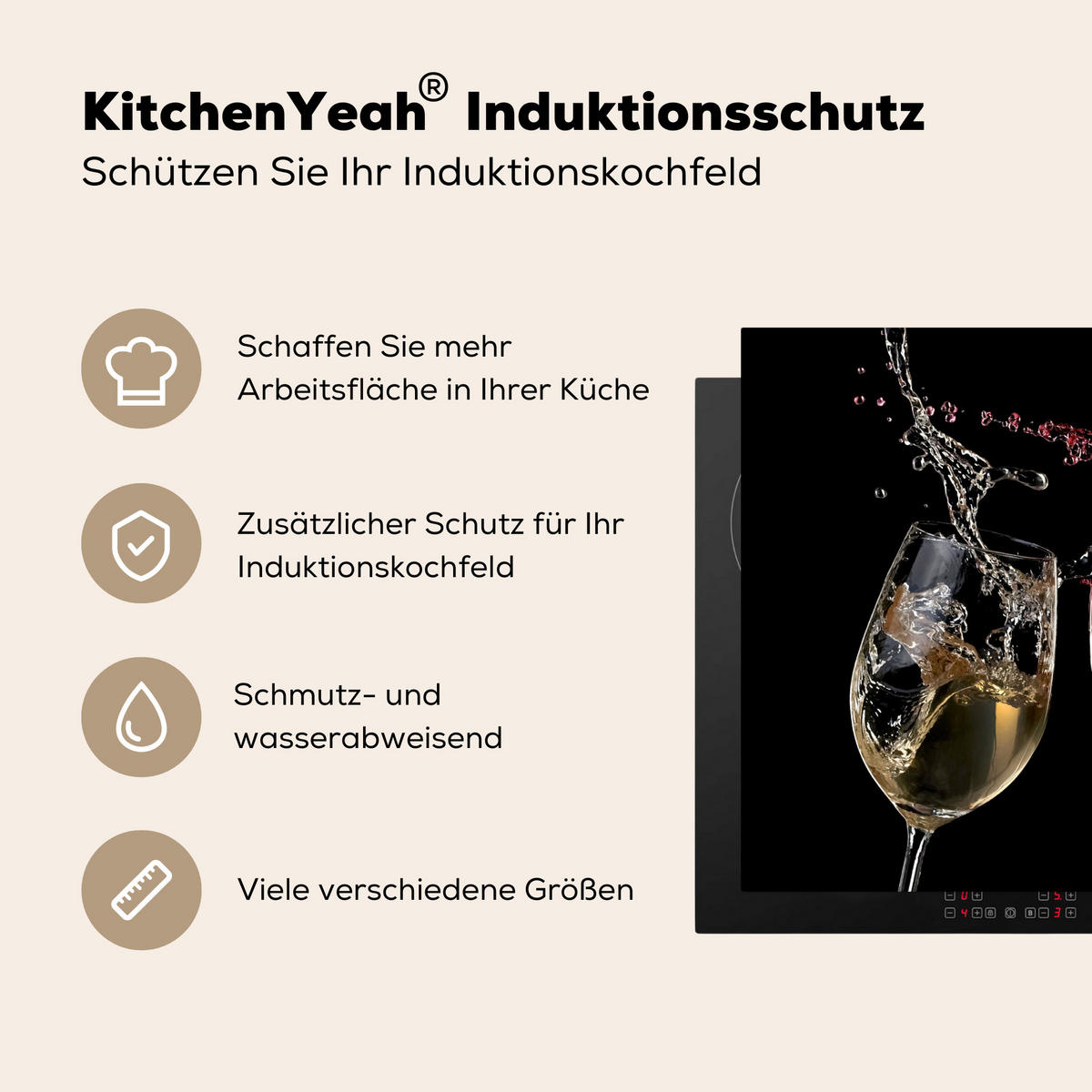 HERDABDECKPLATTE Rotwein - Weißwein - Glas - Schwarz 65x52 cm - Weinrot, Kunststoff (65/0.2/52cm) - MuchoWow