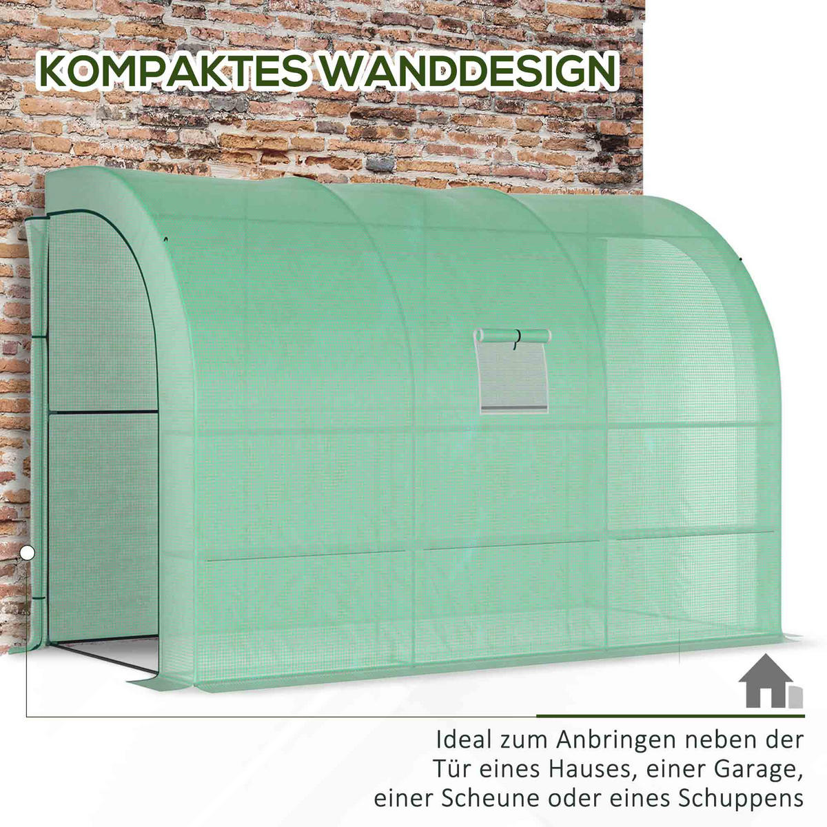 GEWÄCHSHAUS, 300L x 150B x 213H cm - Grün, Kunststoff/Metall (150/213/300cm) - Outsunny