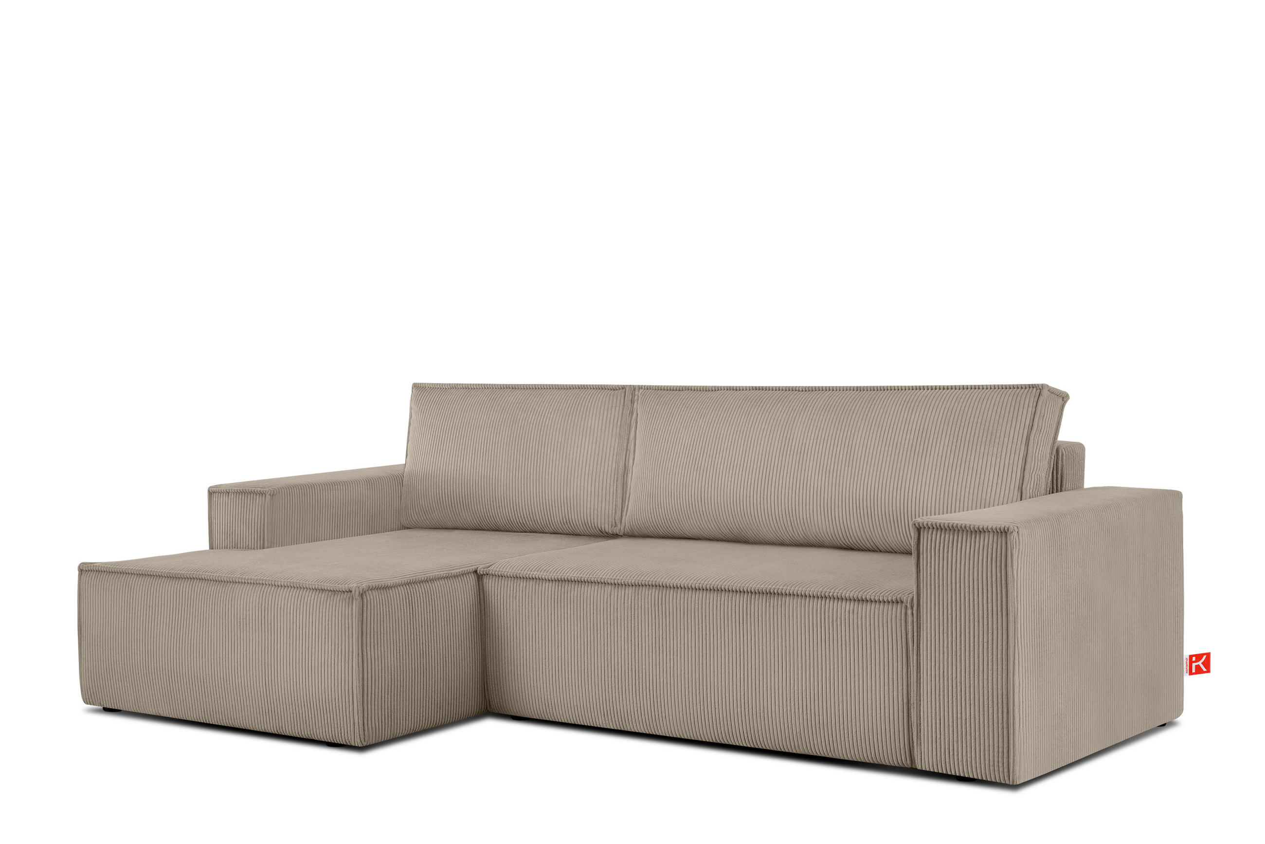 ECKSCHLAFSOFA-LINKS NAPI in Pet Friendly Cord-Stoff, beige - Beige/Schwarz, Textil (262/148cm) - KONSIMO®
