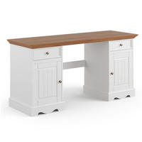 SCHREIBTISCH Belluno Elegante Kiefer weiß (RAL9010) lackiert / Kiefer gebeizt, Eichefarben 155 / 53 / 77cm - Eichefarben/Weiß, Holz/Metall (53/155/77cm) - Feldmann-Wohnen