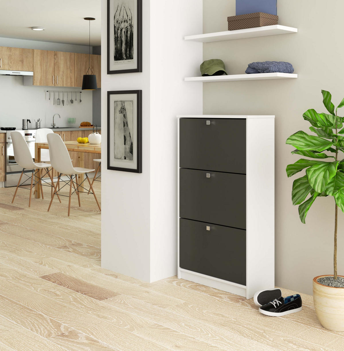 SCHUHSCHRANK Weiß, Grau 60x28.5x113 cm - Silberfarben/Graphitfarben, Holzwerkstoff/Metall (60/113/28.5cm) - Akord