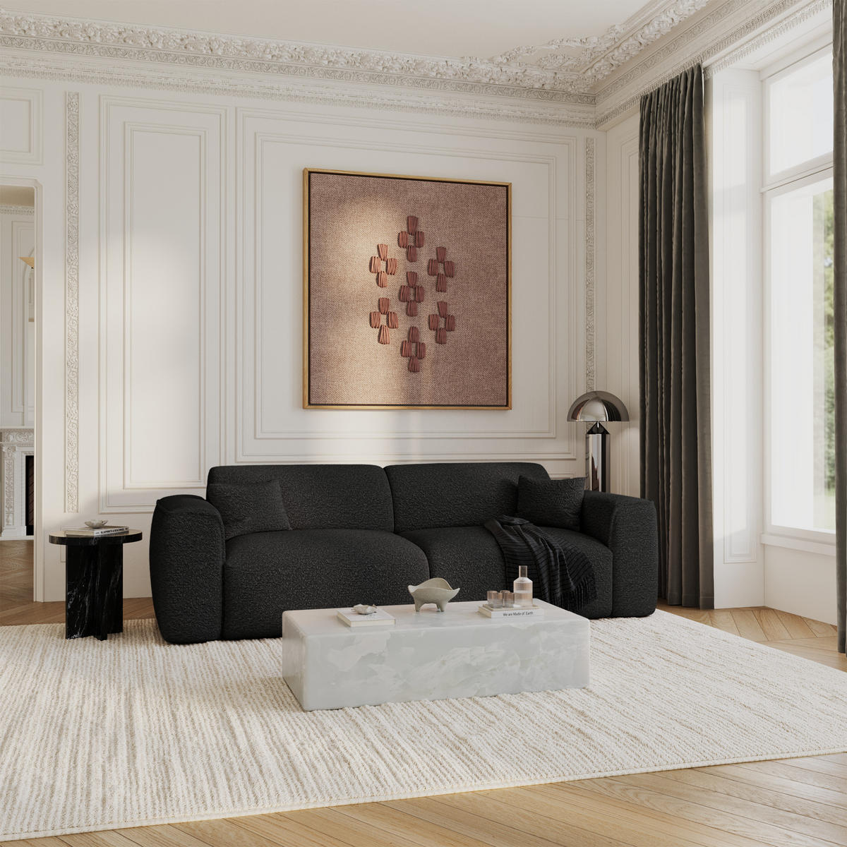 SCHLAFSOFA GERADE Bouclé-Stoff Schwarz 240cm - Schwarz, Textil (240/73/97cm) - Sia Home