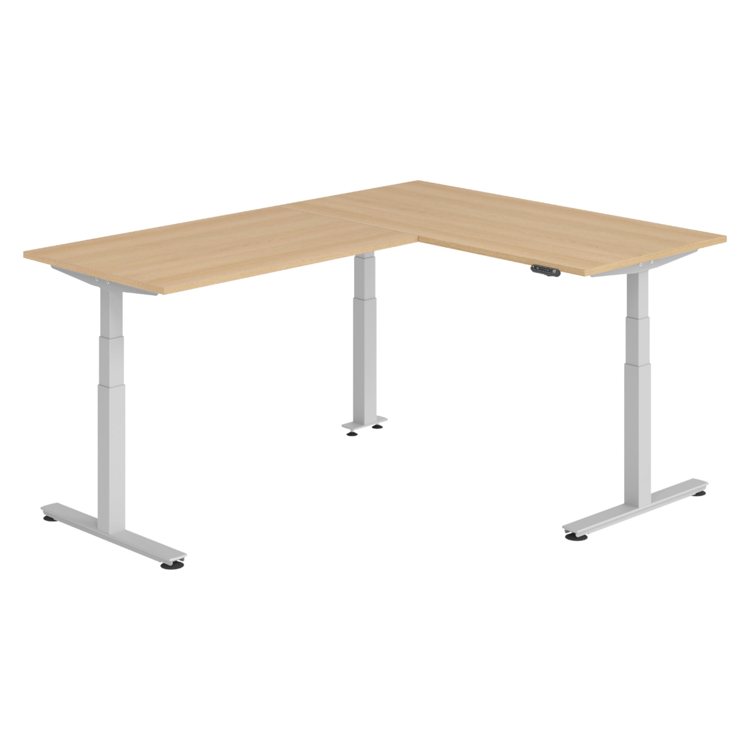 ECKSCHREIBTISCH elektrisch höhenverstellbar L-Form 220/160/74 cm in Eichefarben/Silberfarben - Eichefarben/Silberfarben, Holzwerkstoff (220/160/74cm) - bümö