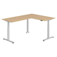ECKSCHREIBTISCH elektrisch höhenverstellbar L-Form 220/160/74 cm in Eichefarben/Silberfarben - Eichefarben/Silberfarben, Holzwerkstoff (220/160/74cm) - bümö
