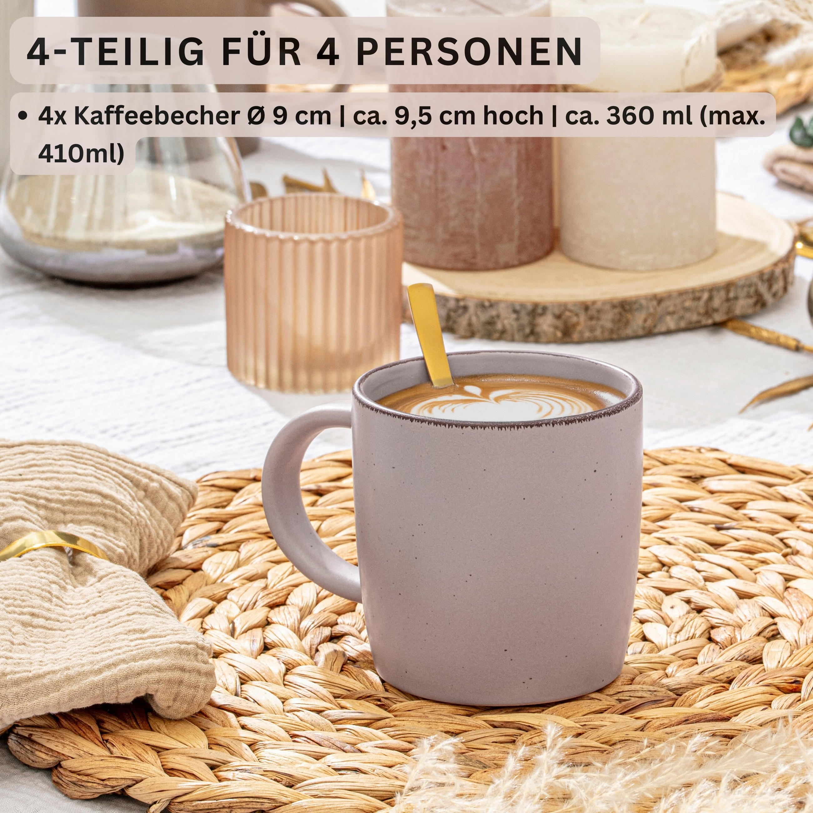 KAFFEEBECHER BOMBAY BASALT - 4 teilig aus Steingut - Lila, Stein (0.8L) - Sänger