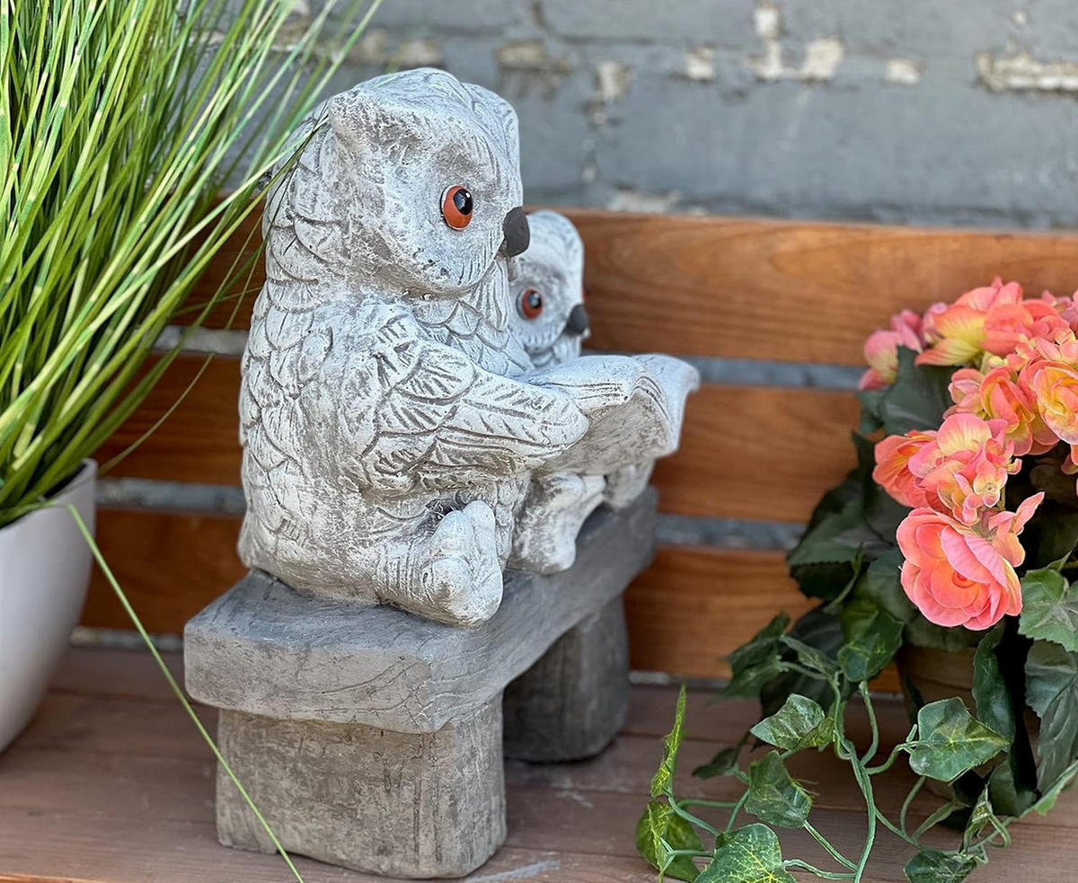 STEINFIGUR 2 Eulen auf Stamm lesen frostfest Steinguss - Grau, Stein (14/25/31cm) - stoneandstyle