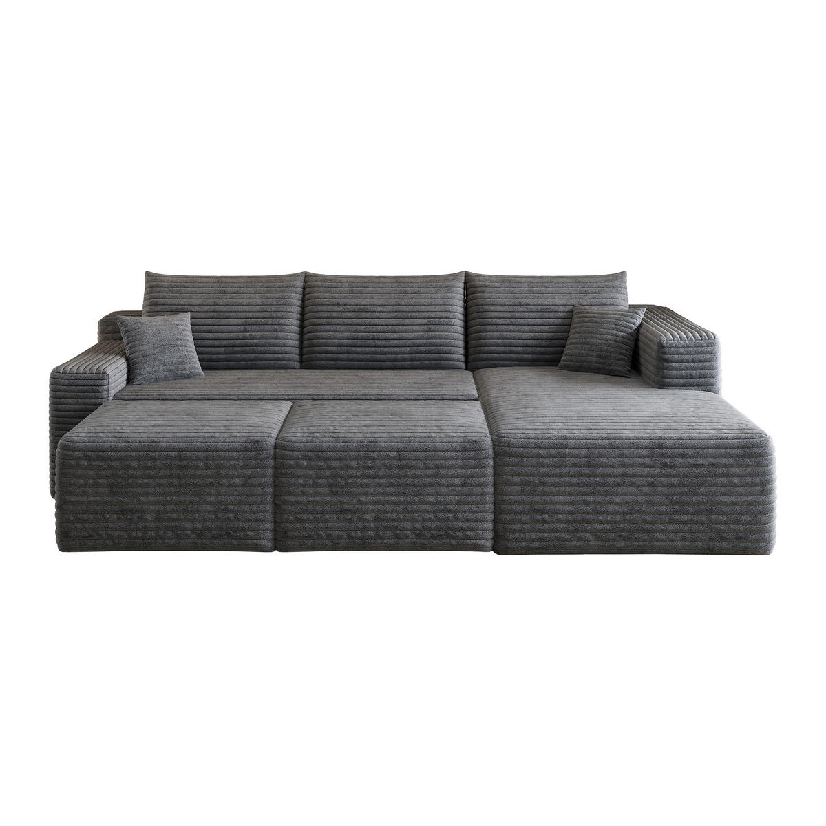 WOHNLANDSCHAFT Cord Dunkelgrau ohne Montage - Grau, Textil (241/58/151cm) - WISHDOR