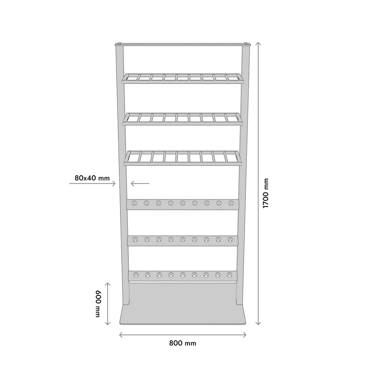 WEINREGAL Piemont Metall,Schwarz, Für 54 Weinflaschen 170/80/60cm - Schwarz, Metall (60/170/80cm) - Metalo Pro