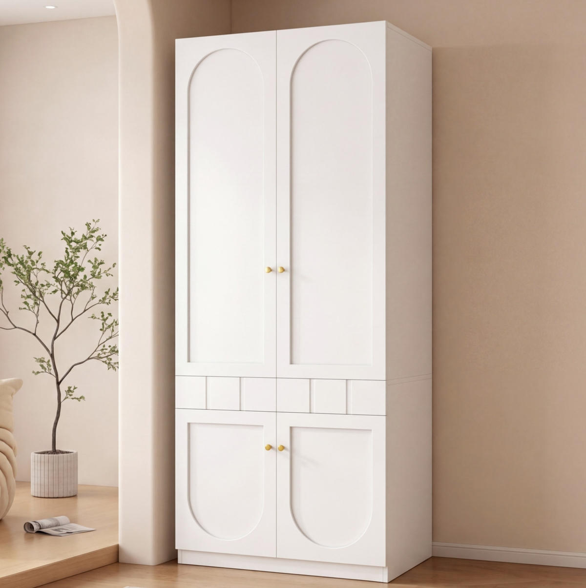 KLEIDERSCHRANK aus MDF 80x50x200 cm Weiß mit Doppeltüren, Schubladen und platzsparendem Stauraum - Weiß, Holzwerkstoff (80/200/50cm) - Modfu
