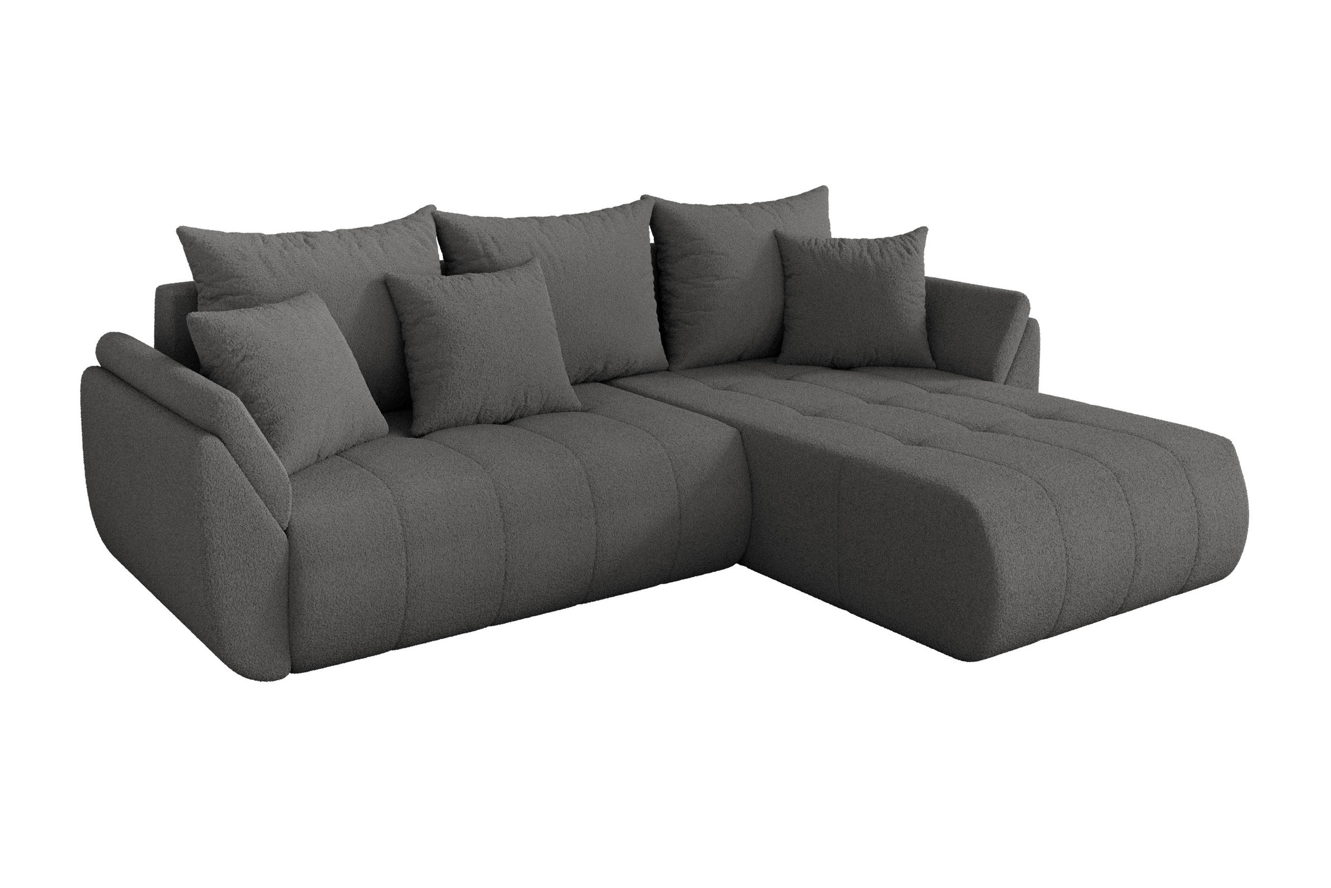 ECKSOFA mit Schlaffunktion Ottomane Rechts TOKO-L 277x194x86 Grau Bouclé - Schieferfarben/Schwarz, Holzwerkstoff/Kunststoff (277/194cm) - ALTDECOR