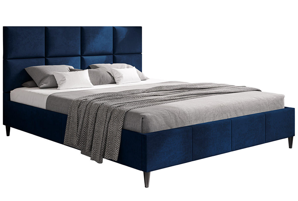 BETT Blau LUXO 1 Gepolstert Auf Holzbeinen 120x200 cm - Dunkelblau, Textil (120/200cm) - Sepro Meble