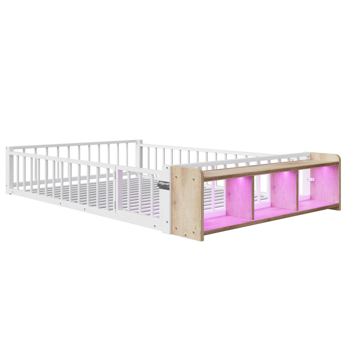KINDERBETT 140/200 cm, Weiß mit Schutzgeländer und Stauraum - Weiß, Metall (140/200cm) - MIVRAY