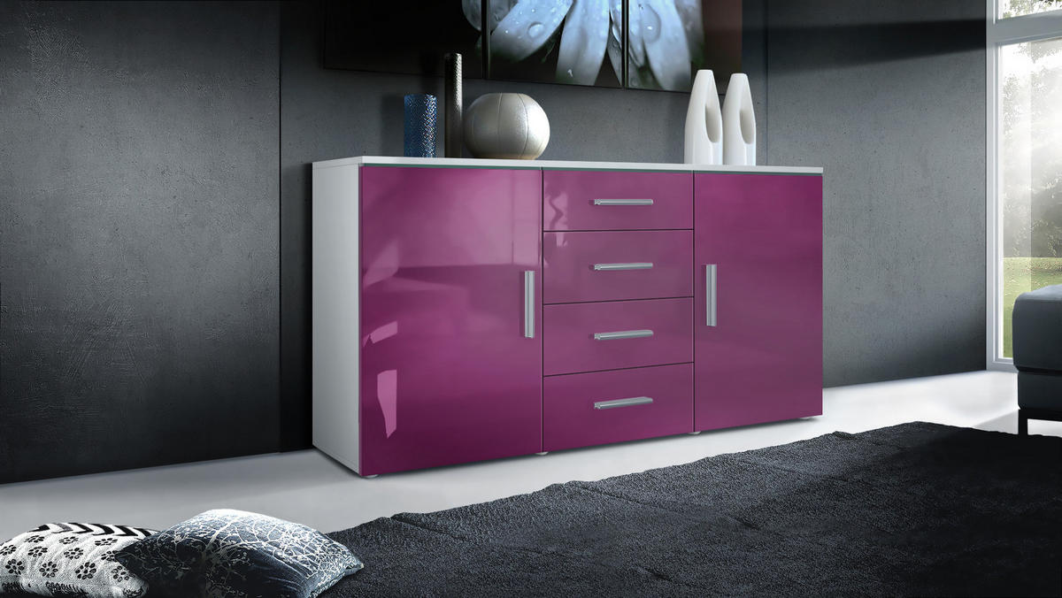 SIDEBOARD Verona Brombeer Hochglanz - Brombeere, Holzwerkstoff (139/72/35cm) - Vladon