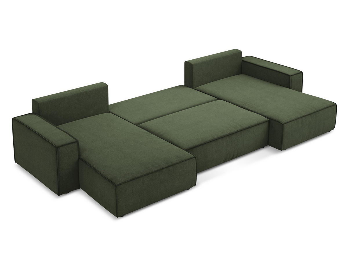 WOHNLANDSCHAFT Strukturstoff Stoff Grün - Schwarz/Olivgrün, Kunststoff/Textil (398/82/185cm) - Makamii