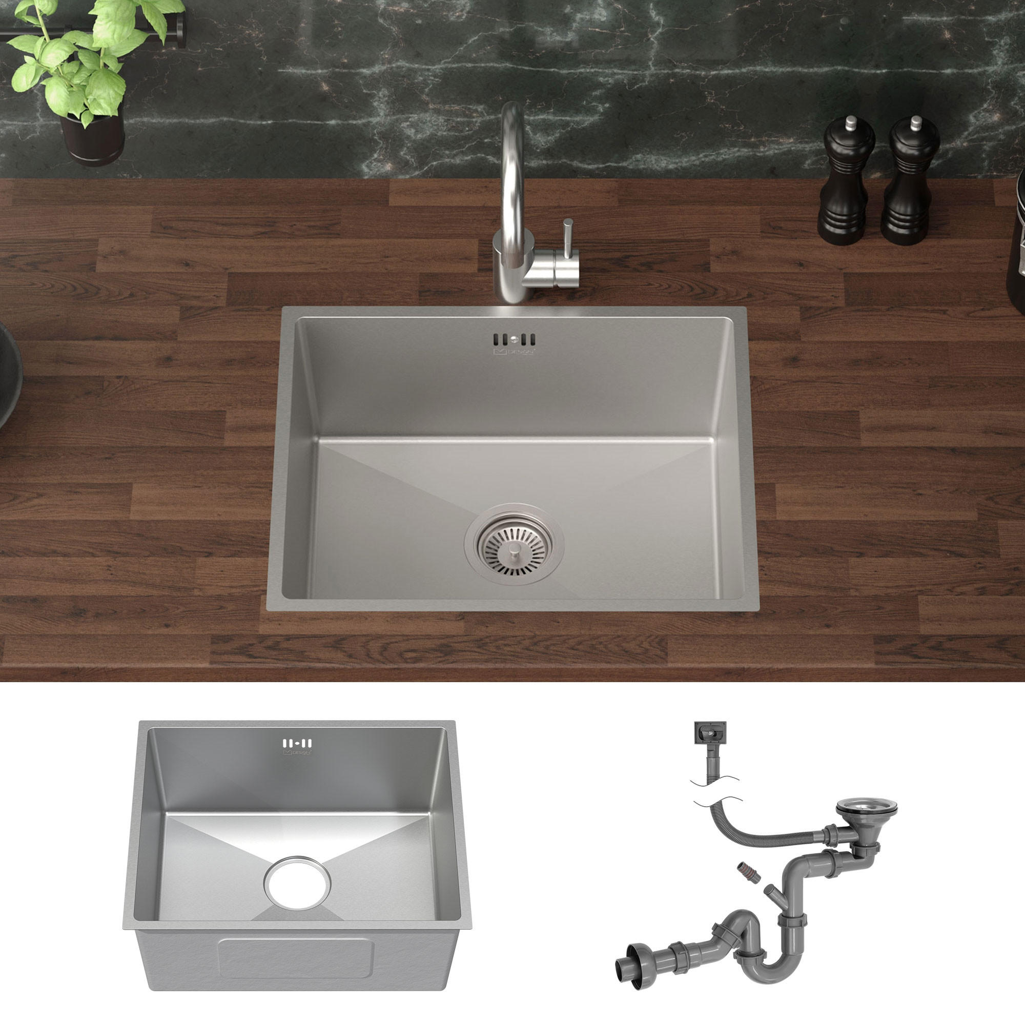 SPÜLBECKEN Edelstahl 50/40cm - Silberfarben, Metall (40/20.4/50cm) - ML-DESIGN