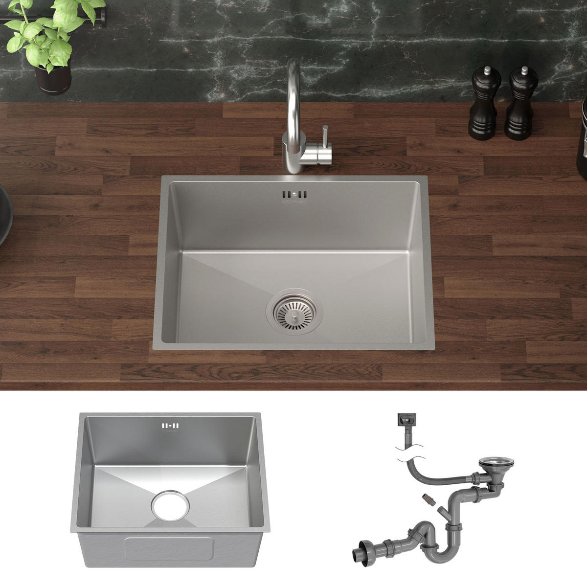 SPÜLBECKEN Edelstahl 50/40cm - Silberfarben, Metall (40/20.4/50cm) - ML-DESIGN