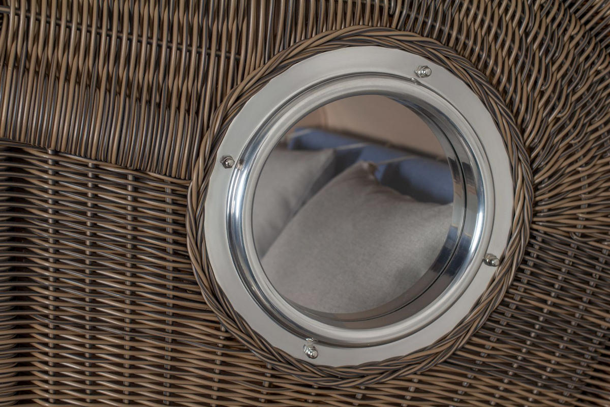 STRANDKORB Komplettset: Ammersee Teak Bullauge - PE grau - Modell 595 - Blau/Grau, Holz/Kunststoff (125/165/80cm) - bene living