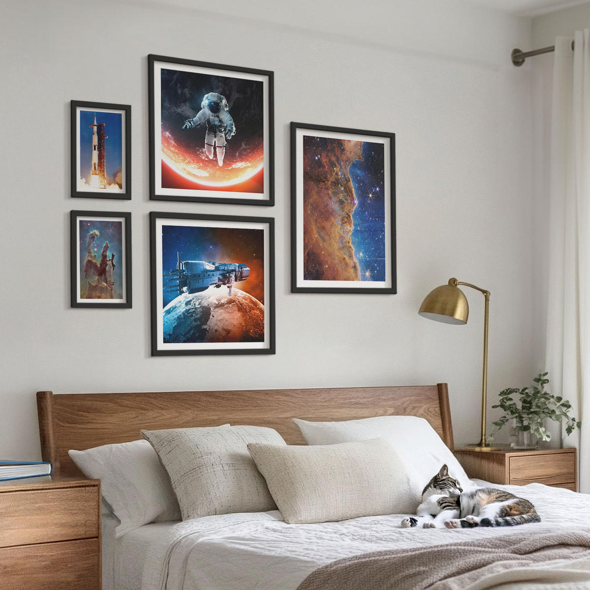 WANDBILDER 5er-Set - 50x50 cm & 20x30 cm & 40x60 cm Schwarzer Rahmen - Farbenfrohes abstraktes Porträt - Schwarz, Kunststoff (40/60cm) - ArtPrintCave