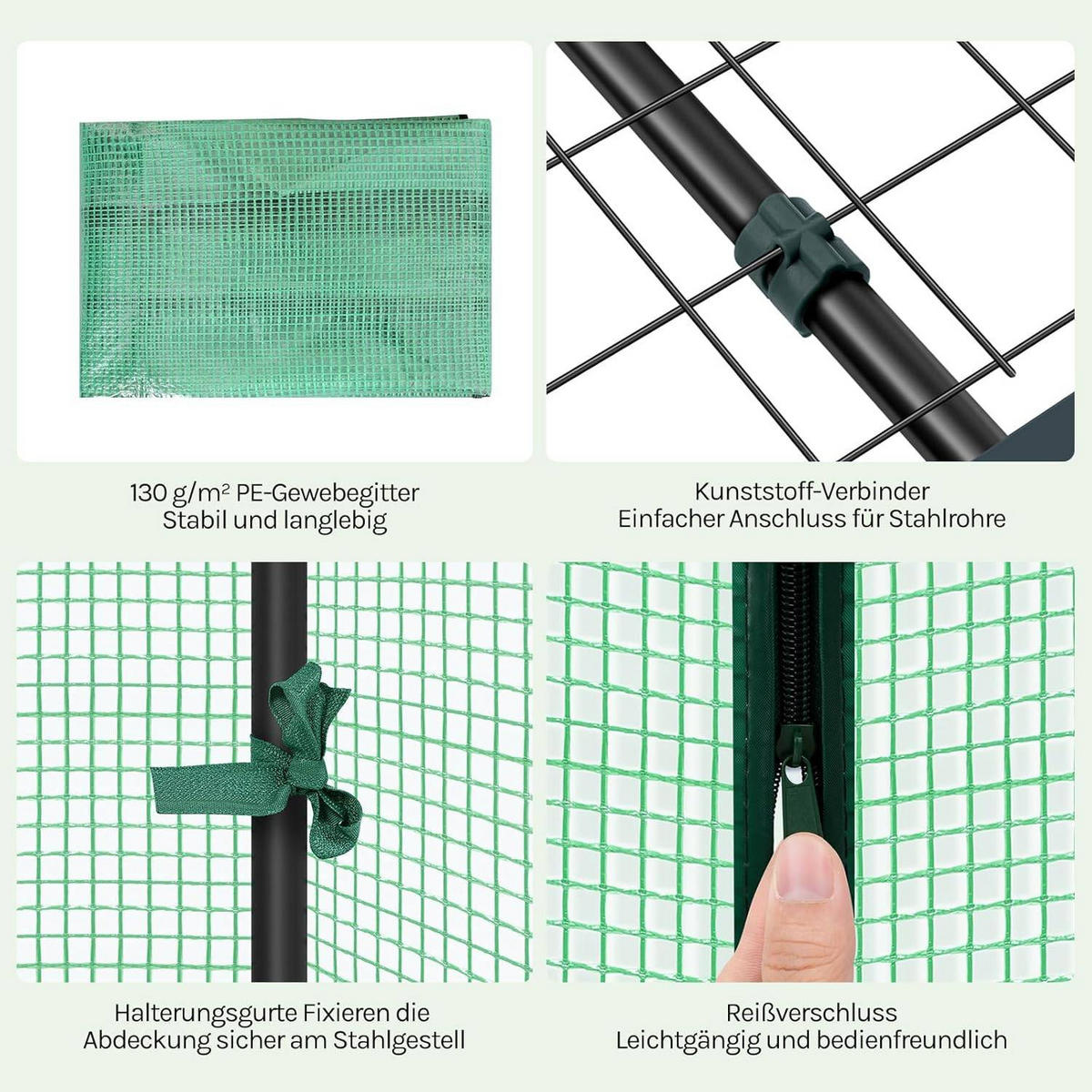 GEWÄCHSHAUS, Winterfest stabil platzsparend, 69 x 158 x 49 cm - Grün, Textil/Metall (69/125/49cm) - Woltu