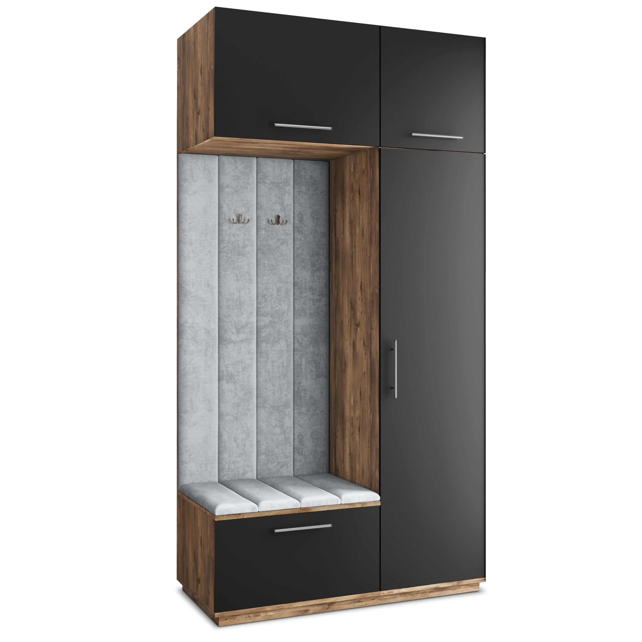 MASSENO GARDEROBENSCHRANK Eiche, Schwarz, Hellgrau 120cm × 60cm × 240cm