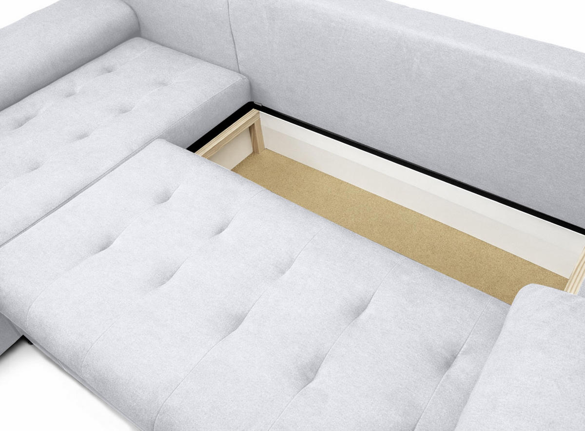 ECKSOFA L Form Manisa Hellgrau 234/145/83 cm Links mit Schlaffunktion - Silberfarben/Hellgrau, Kunststoff/Textil (145/234cm) - AX Living