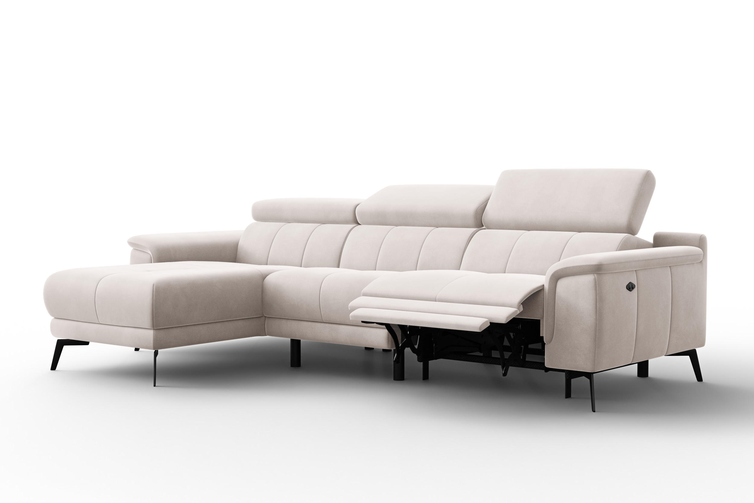 ECKSOFA FIERO 4-Sitzer LINKS, Beiger Veloursstoff - Beige/Schwarz, Holz/Textil (288/170cm) - Courtois Laville