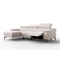 ECKSOFA FIERO 4-Sitzer LINKS, Beiger Veloursstoff - Beige/Schwarz, Holz/Textil (288/170cm) - Courtois Laville
