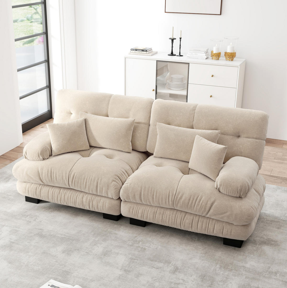 SOFA modular Chenille Light Coffee - Beige, Kunststoff (77/81/220cm) - Meubliv