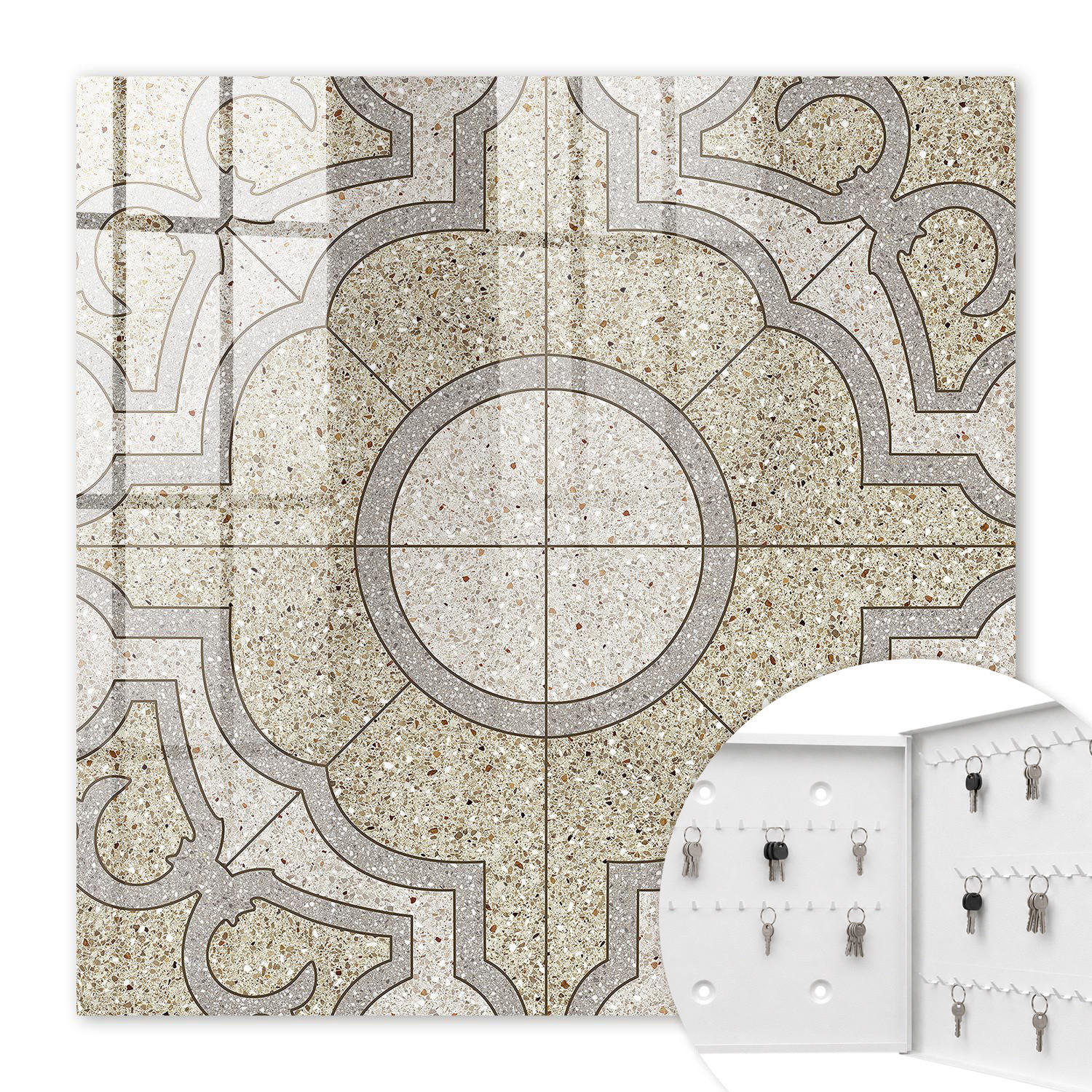 SCHLÜSSELBOX Weiß 30x30 cm – Türöffnung nach rechts - Elegantes Mosaik - Beige, Metall (30/30/5cm) - TULUP