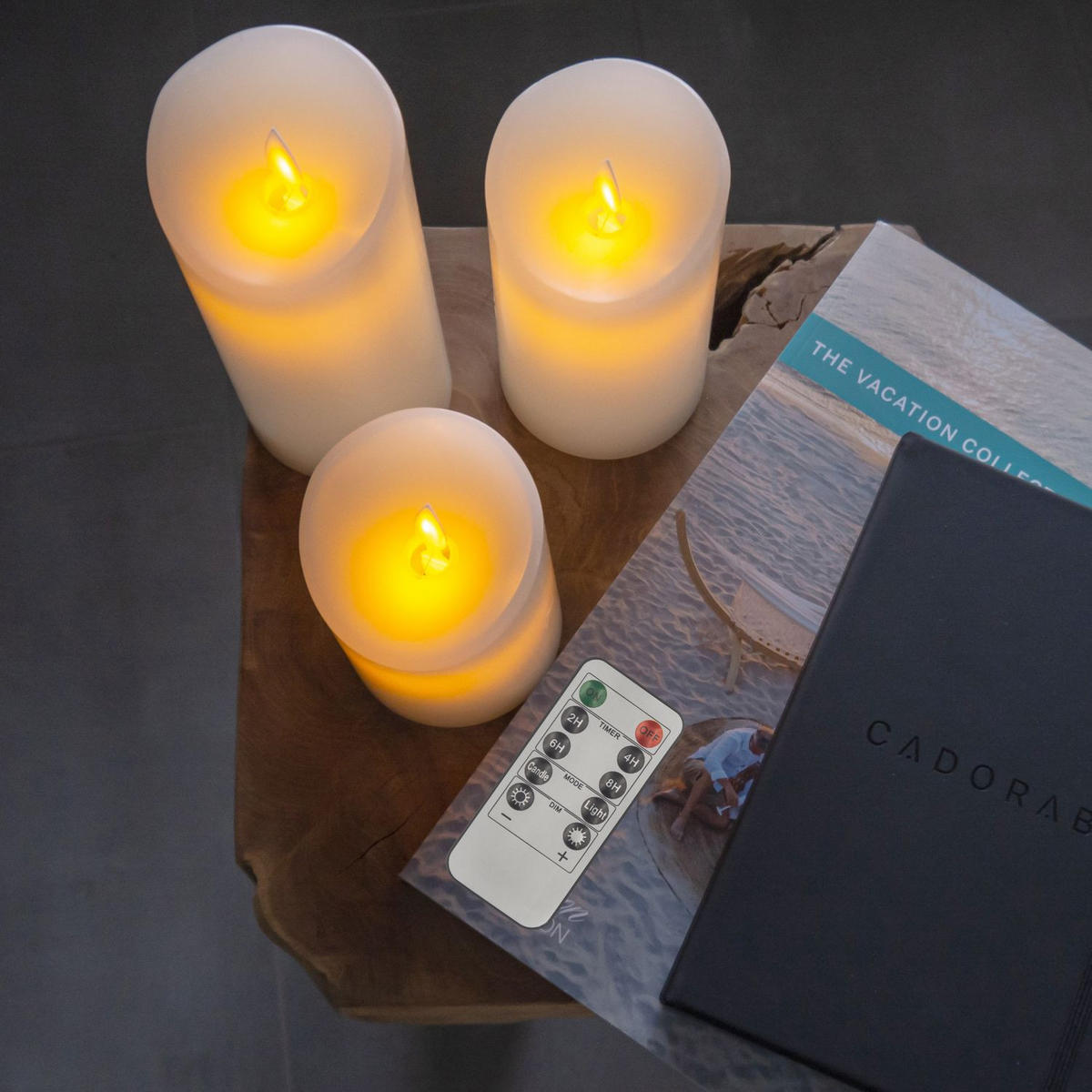 LED KERZEN (3er-Set) - Weiß, Naturmaterialien (8/8/15cm) - Intirilife