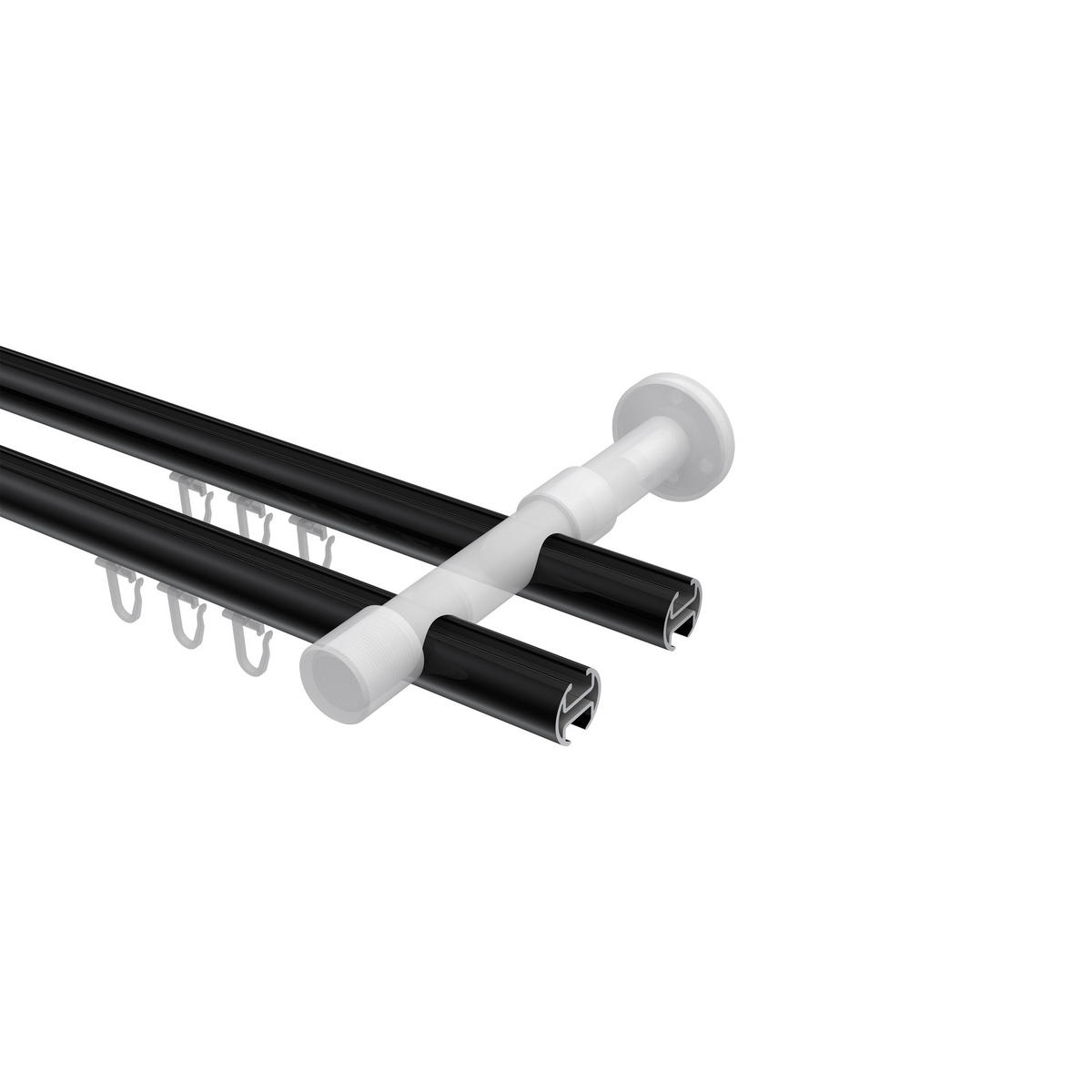 INNENLAUF-GARDINENSTANGEN-SET Prestige Mavell 180 cm, 2-läufig, 20 mm Ø Schwarz - Chromfarben/Schwarz, Metall (180cm) - INTERDECO