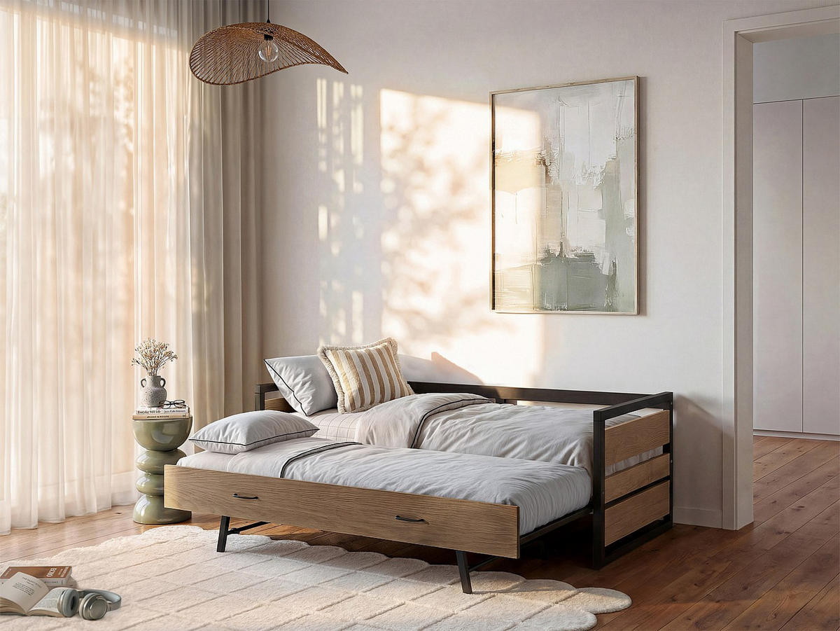 BETTRAHMEN - 1 Person - metall - naturfarben hell Boston - Naturfarben, Holz/Holzwerkstoff (90/190cm) - Vente-Unique