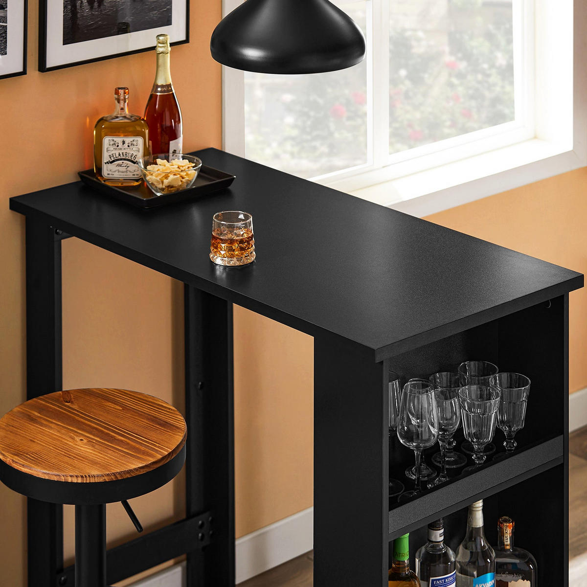 BARTISCH mit 3 Ablageflächen, Schwarz 112x106x57 cm - Schwarz, Holzwerkstoff (57/112/106cm) - SoBuy
