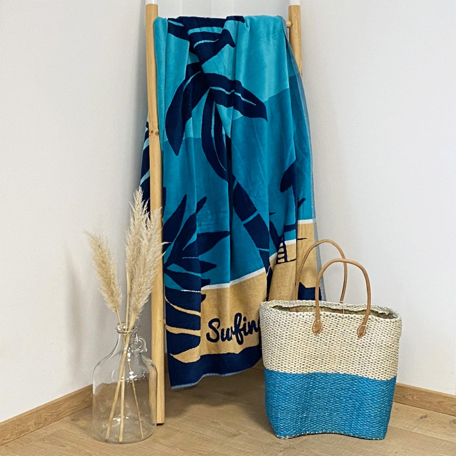 STRANDTUCH Frottee Velours Jacquard Harrington 140x180 400g/m² - Blau, Textil (140/180cm) - LE COMPTOIR DE LA PLAGE