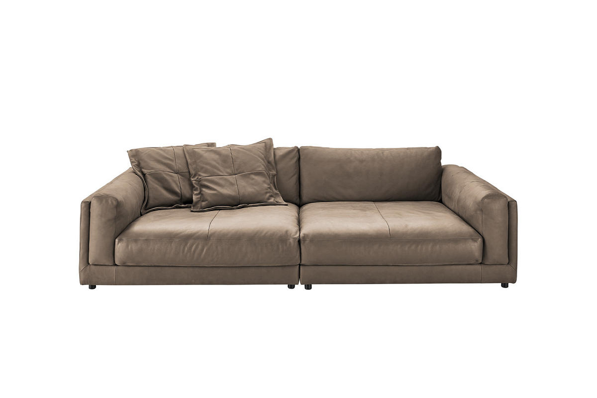 BIG SOFA RAINA Taupe Leder - Taupe/Schwarz, Leder/Kunststoff (294/85/150cm) - KAWOLA