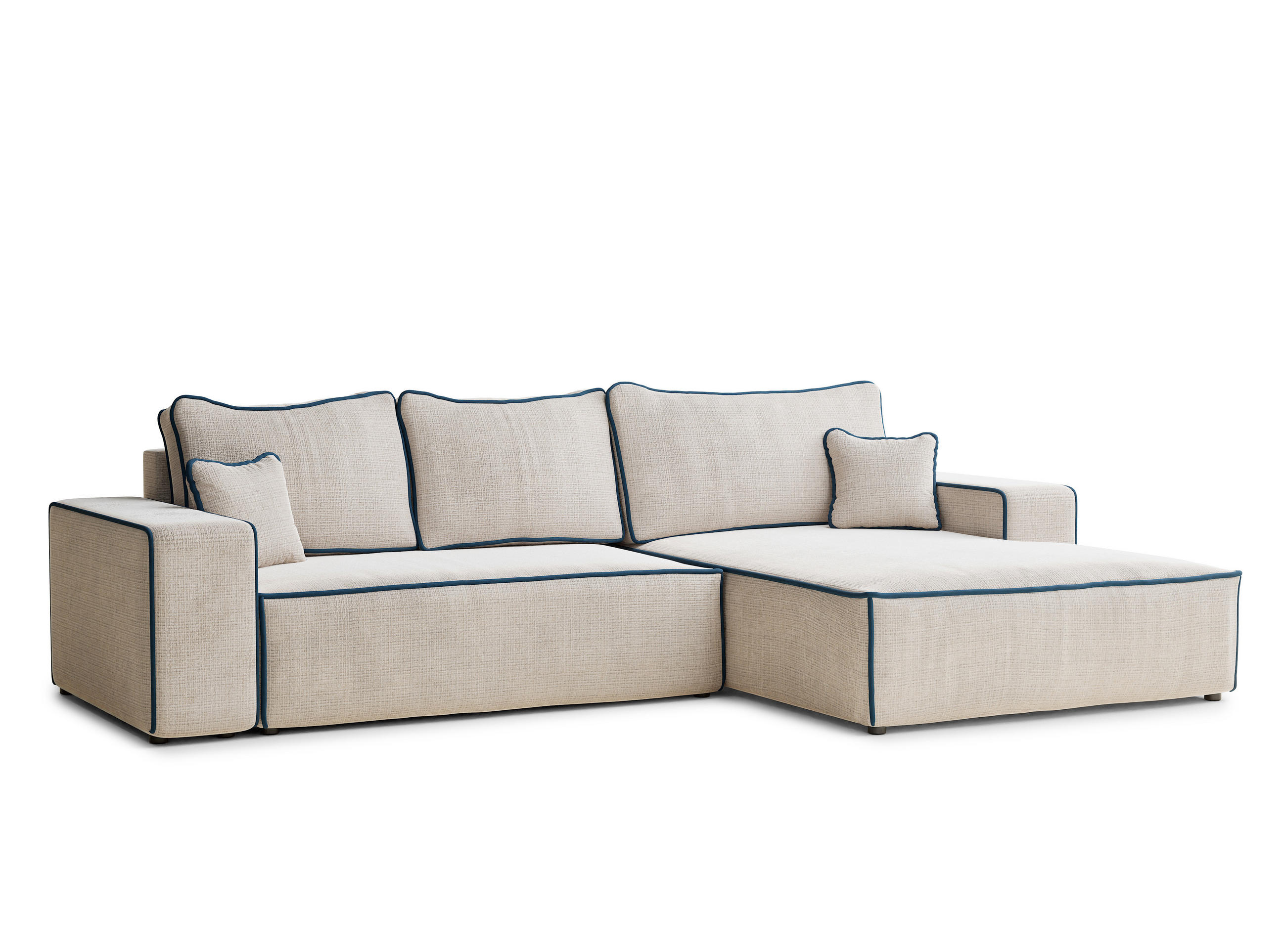 ECKSOFA MIT SCHLAFFUNKTION Modo Beige grau Chenille-Stoff - Rechts Seite - Creme/Schwarz, Holz/Holzwerkstoff (294/185cm) - Maison de Reve