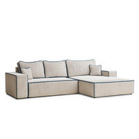 ECKSOFA MIT SCHLAFFUNKTION Modo Beige grau Chenille-Stoff - Rechts Seite - Creme/Schwarz, Holz/Holzwerkstoff (294/185cm) - Maison de Reve
